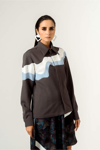 Siddhant Aggarwal-Gray Panelled Shirt-INDIASPOPUP.COM