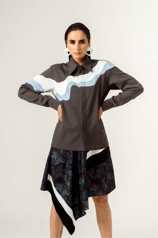 Siddhant Aggarwal-Gray Panelled Shirt-INDIASPOPUP.COM