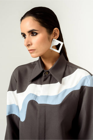 Siddhant Aggarwal-Gray Panelled Shirt-INDIASPOPUP.COM