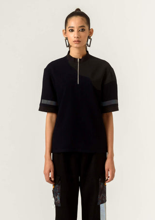 Siddhant Aggarwal-Navy Blue T-Shirt With Reflector-INDIASPOPUP.COM