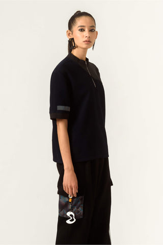 Siddhant Aggarwal-Navy Blue T-Shirt With Reflector-INDIASPOPUP.COM
