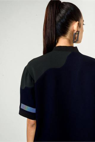 Siddhant Aggarwal-Navy Blue T-Shirt With Reflector-INDIASPOPUP.COM