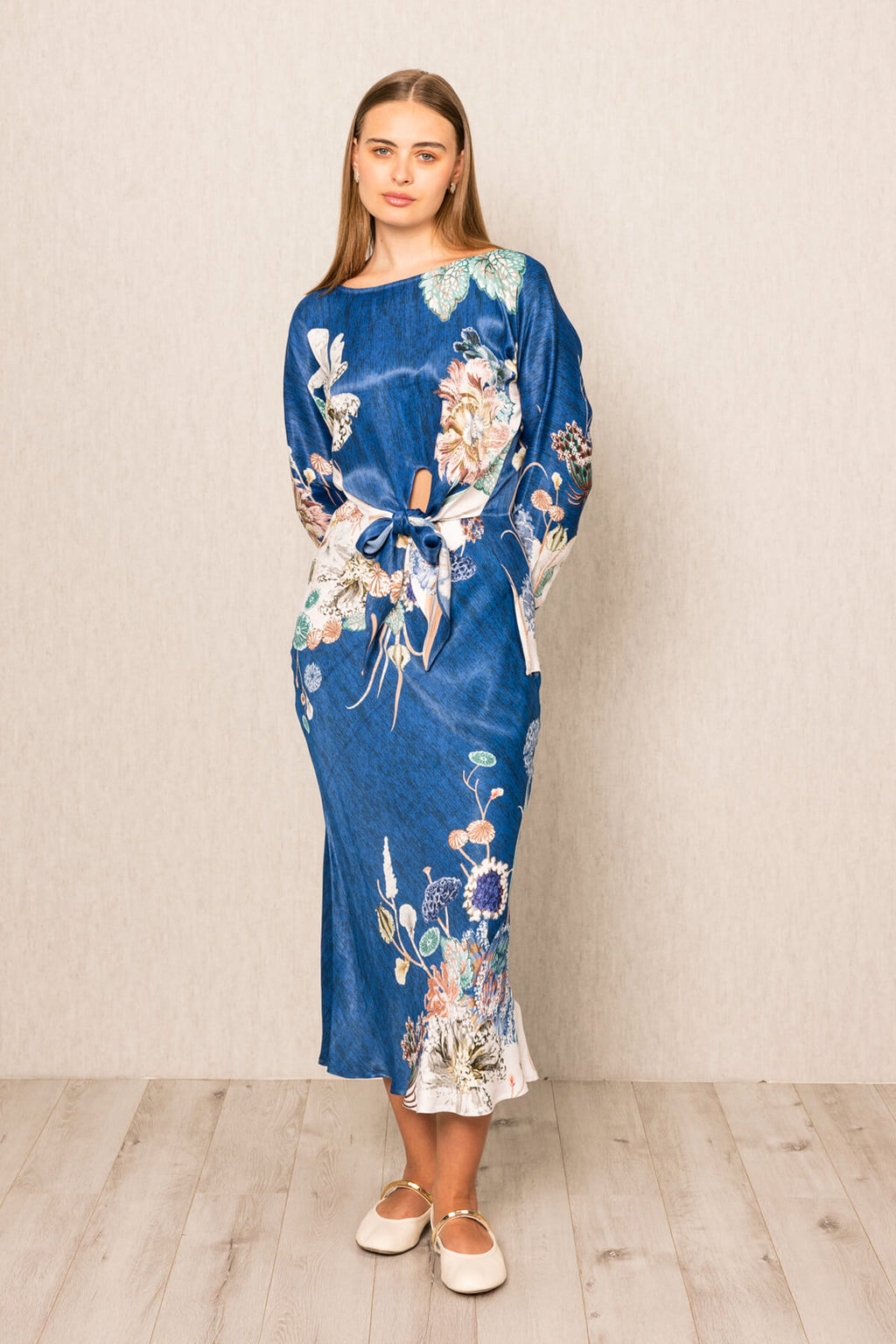 Sunseeker Front Tie Blouse and Elastic Waist Tiered Maxi Skirt Set