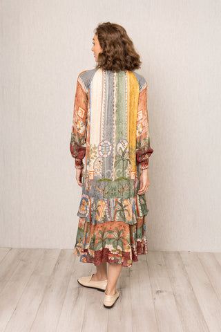 Multicolor tula gathered midi dress
