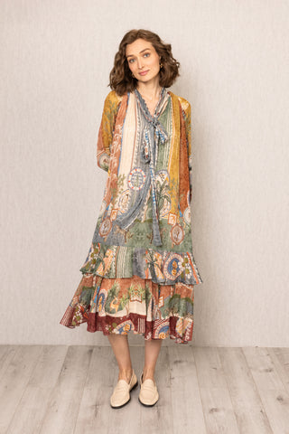 Multicolor tula gathered midi dress