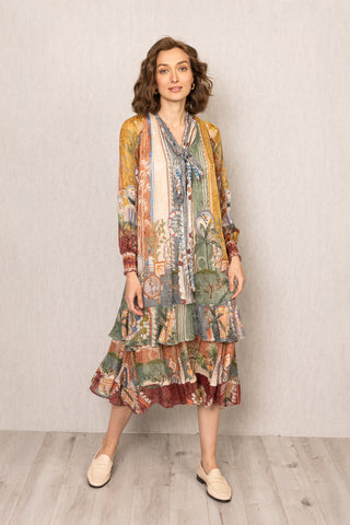 Multicolor tula gathered midi dress