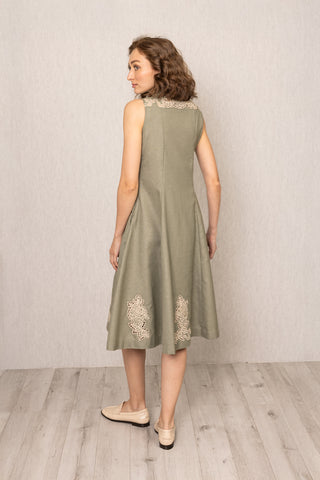 Sage green lima sleeveless midi dress