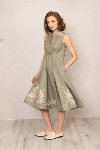 Sage green lima sleeveless midi dress