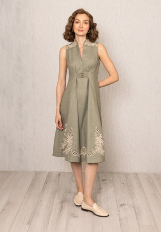 Sage green lima sleeveless midi dress