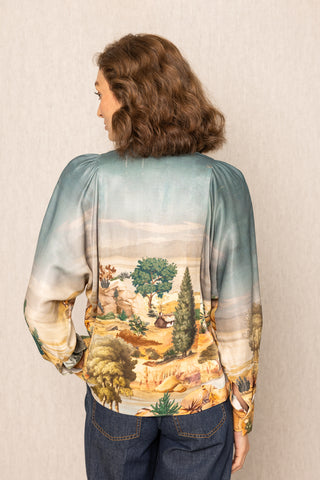 Teal blue vilna kimono sleeve blouse