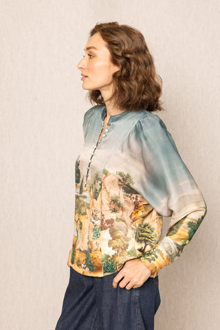 Teal blue vilna kimono sleeve blouse