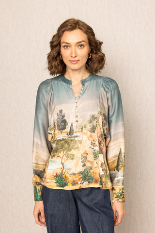 Teal blue vilna kimono sleeve blouse