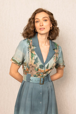 Teal blue porto knotch collar midi dress