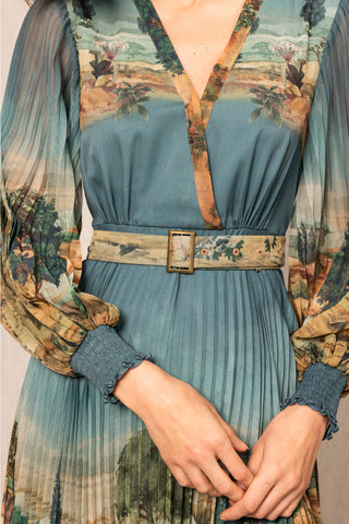 Teal blue evora pleated dress