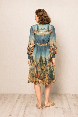 Teal blue evora pleated dress