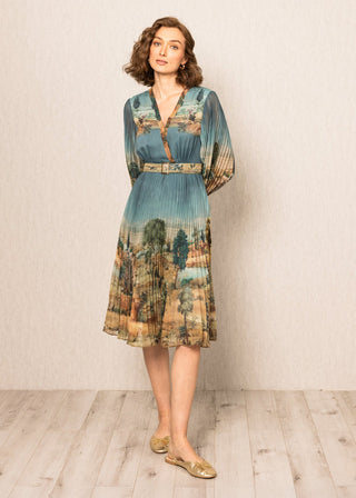 Teal blue evora pleated dress