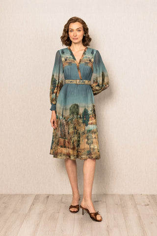 Teal blue evora pleated dress