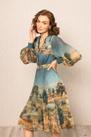 Teal blue evora pleated dress