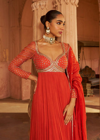 Rust Maharaani Anarkali And Dupatta by Nidhika Shekhar available on Indiaspopup.com