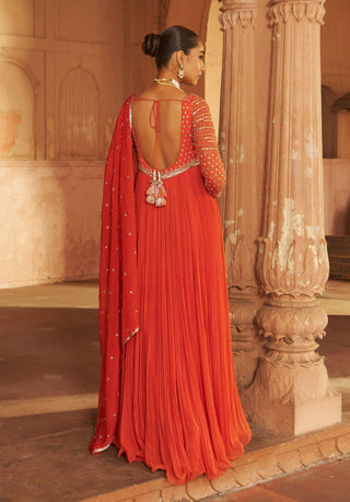 Rust Maharaani Anarkali And Dupatta by Nidhika Shekhar available on Indiaspopup.com