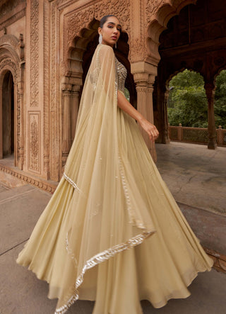 Golden Jashnaa Sunheri Gown And Dupatta by Nidhika Shekhar available on Indiaspopup.com