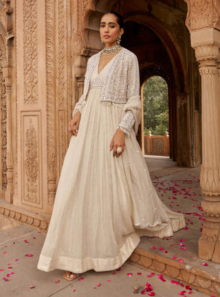 Dirty Ivory Jashnaa-E-Dil Anarkali Set by Nidhika Shekhar available on Indiaspopup.com