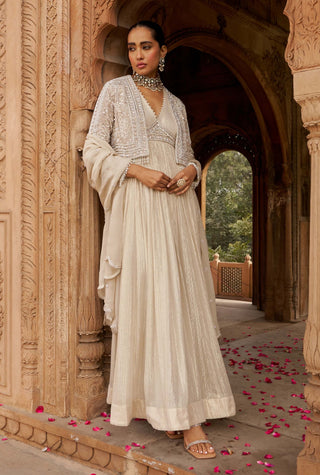 Dirty Ivory Jashnaa-E-Dil Anarkali Set by Nidhika Shekhar available on Indiaspopup.com