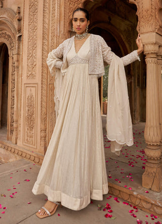 Dirty Ivory Jashnaa-E-Dil Anarkali Set by Nidhika Shekhar available on Indiaspopup.com
