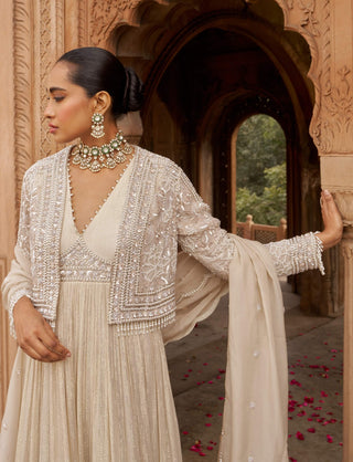Dirty Ivory Jashnaa-E-Dil Anarkali Set by Nidhika Shekhar available on Indiaspopup.com
