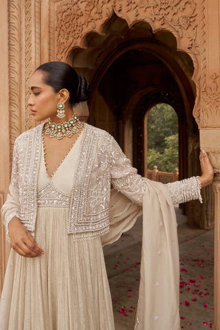 Dirty Ivory Jashnaa-E-Dil Anarkali Set by Nidhika Shekhar available on Indiaspopup.com