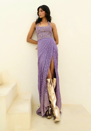 Purple zia slit skirt and corset