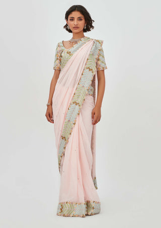 Aisha Rao-Fariba Spanish Pink Sari And Blouse-INDIASPOPUP.COM