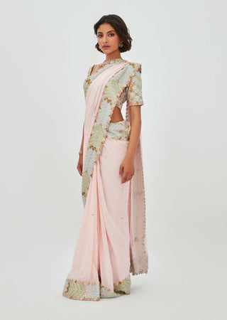 Aisha Rao-Fariba Spanish Pink Sari And Blouse-INDIASPOPUP.COM