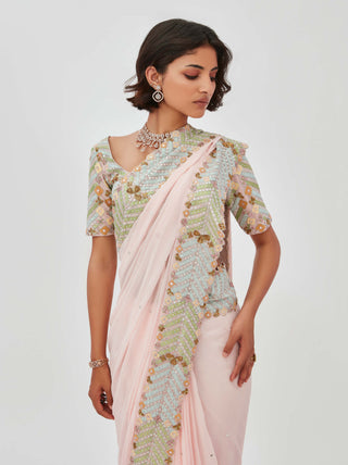 Aisha Rao-Fariba Spanish Pink Sari And Blouse-INDIASPOPUP.COM