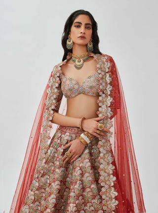 Aisha Rao-Tara Rust Bridal Embellished Lehenga Set-INDIASPOPUP.COM