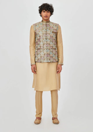 Aisha Rao Men-Arman Taupe Sand Kurta Bundi Set-INDIASPOPUP.COM