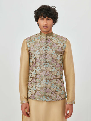 Aisha Rao Men-Arman Taupe Sand Kurta Bundi Set-INDIASPOPUP.COM