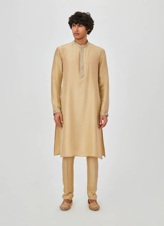 Aisha Rao Men-Arman Taupe Sand Kurta Bundi Set-INDIASPOPUP.COM