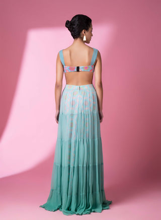 Aqua Geometric Print Ombre Skirt And Top by Siddhartha Bansal, available on Indiaspopup.com
