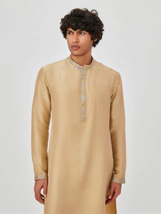 Aisha Rao Men-Arman Taupe Sand Kurta Bundi Set-INDIASPOPUP.COM