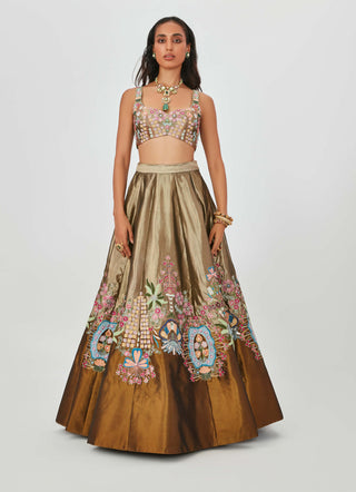 Aisha Rao-Gulshan Antique Gold Lehenga Set-INDIASPOPUP.COM