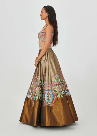 Aisha Rao-Gulshan Antique Gold Lehenga Set-INDIASPOPUP.COM