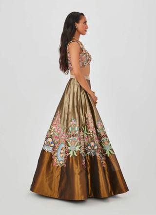 Aisha Rao-Gulshan Antique Gold Lehenga Set-INDIASPOPUP.COM