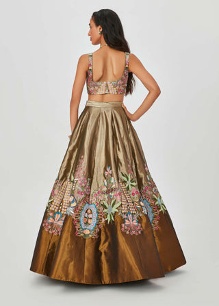 Aisha Rao-Gulshan Antique Gold Lehenga Set-INDIASPOPUP.COM