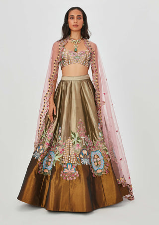 Aisha Rao-Gulshan Antique Gold Lehenga Set-INDIASPOPUP.COM