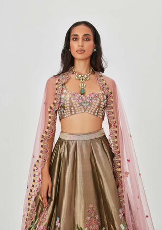 Aisha Rao-Gulshan Antique Gold Lehenga Set-INDIASPOPUP.COM