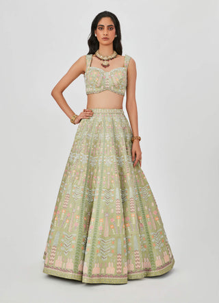 Aisha Rao-Shazia Moss Green Embellished Lehenga Set-INDIASPOPUP.COM