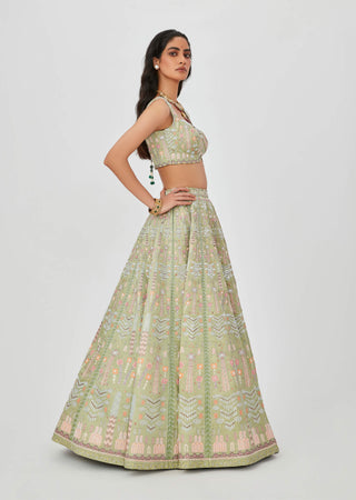 Aisha Rao-Shazia Moss Green Embellished Lehenga Set-INDIASPOPUP.COM