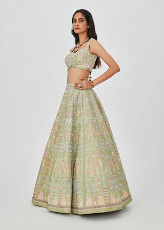 Aisha Rao-Shazia Moss Green Embellished Lehenga Set-INDIASPOPUP.COM