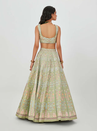 Aisha Rao-Shazia Moss Green Embellished Lehenga Set-INDIASPOPUP.COM